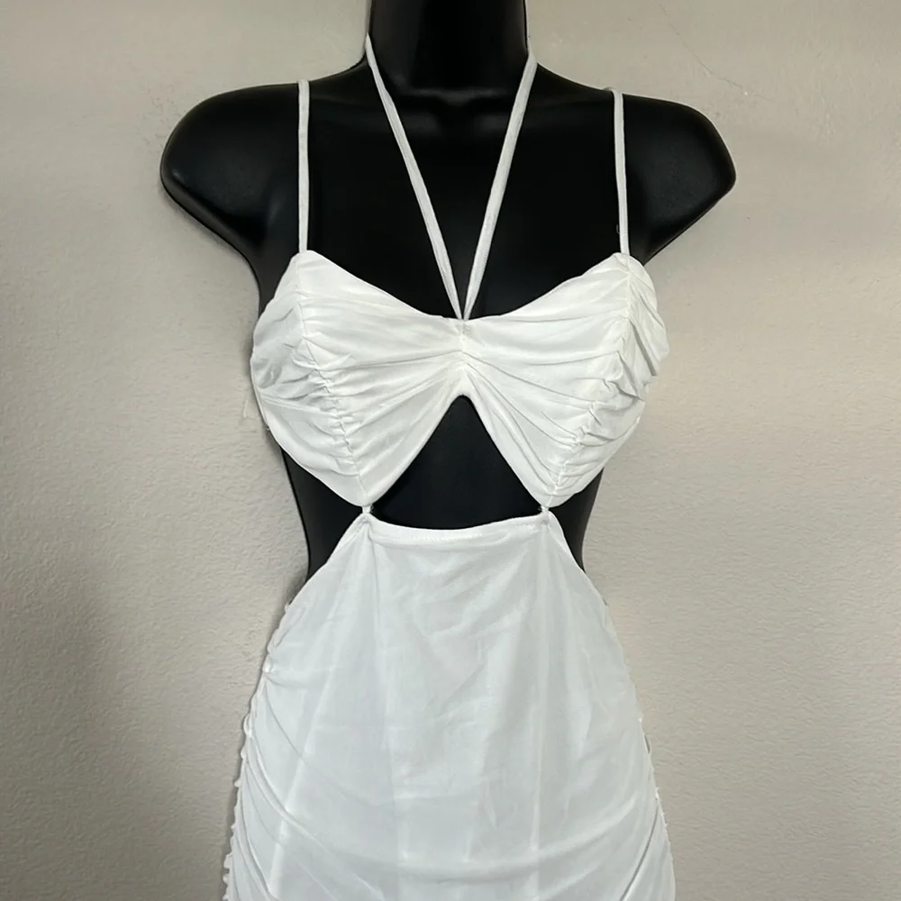 Princess Polly Alice White Ruched Cutout Ruched Midi Dress - Picture 5 of 13